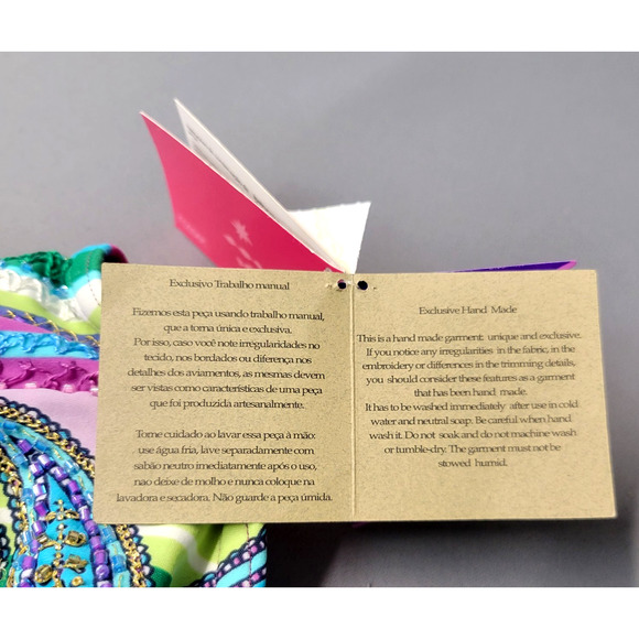 Cia Maritima Floral Bikini Top Womens Medium Embroidered Beaded Stripe Swimwear - Picture 9 of 12